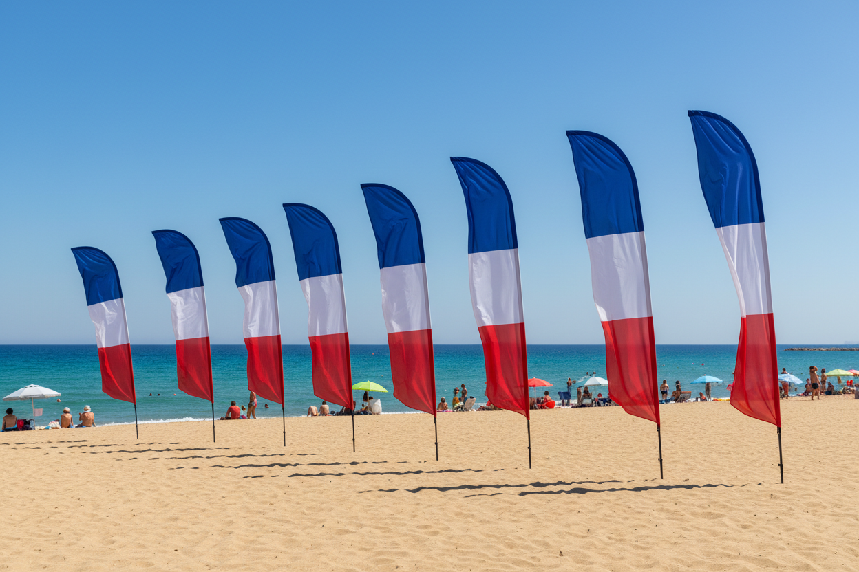 French Feather Flags in Mediterranean Sand